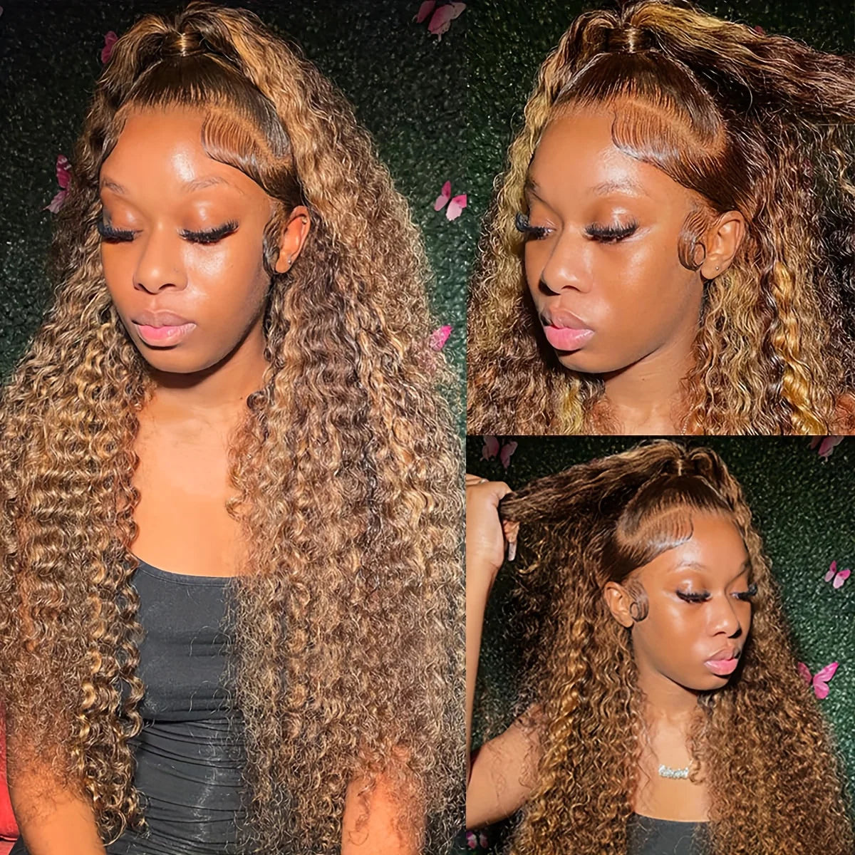 13x6 Curly Human Hair Wig Honey Blonde Ombre 13x4 Brazilian Brown Color Deep Water Wave Hd Frontal Highlight Bob Lace Front Wigs
