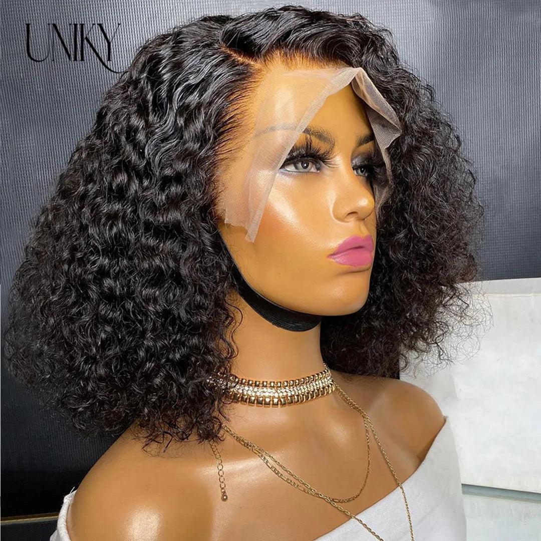 Short Curly Human Hair Bob Wig Water Lace Front Human Hair Wigs ForWomen PrePlucked Brazilian Glueless 13x4 Lace Wig Unikyhair