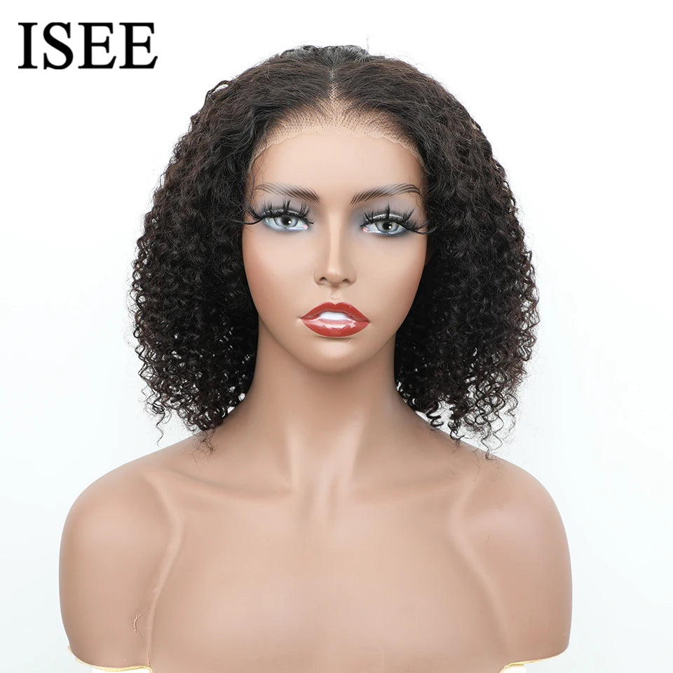 Wear And Go Glueless Human Hair Wig ISEE HAIR Peruvian Kinky Curly Short Bob 6x4 HD Glueless Wig Human Hair Ready To Wear Go