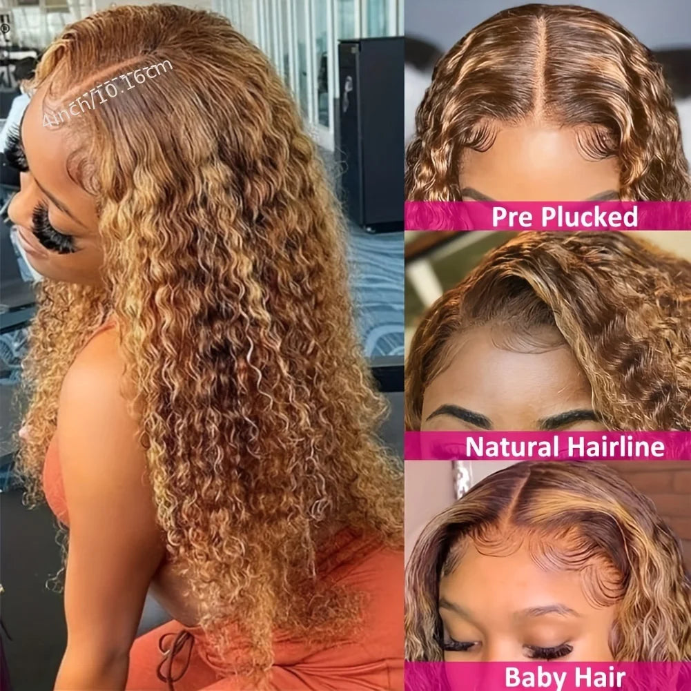 13x6 Curly Human Hair Wig Honey Blonde Ombre 13x4 Brazilian Brown Color Deep Water Wave Hd Frontal Highlight Bob Lace Front Wigs