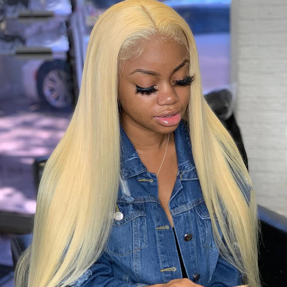 13x6 HD Transparent 613 Blonde Lace Frontal Human Hair Wigs Brazilian Straight Lace Front Human Hair Wigs Can Be Dyed Any Color