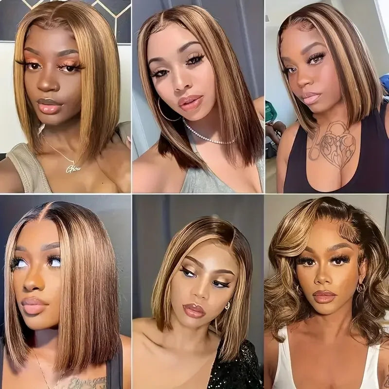 100% Human Hair Wigs 13x4 Lace Human Hair Lace Frontal Wig Ready Wear Bob Wigs 220Density For Black Women 4/27 Color Gold