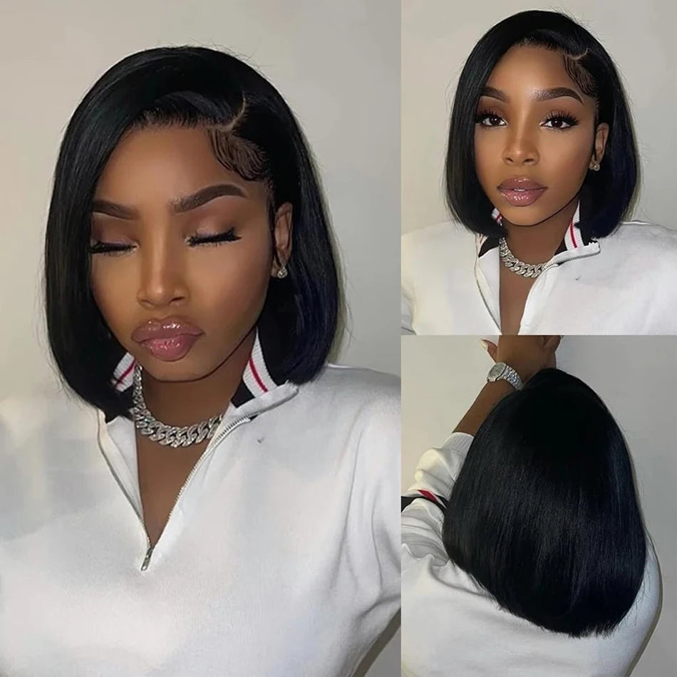 Human Hair 13X2 Wigs Short Pixie Cut Wigs Straight Bob HD Transparent Lace Frontal Wigs For Black Women 250 Density Perruque