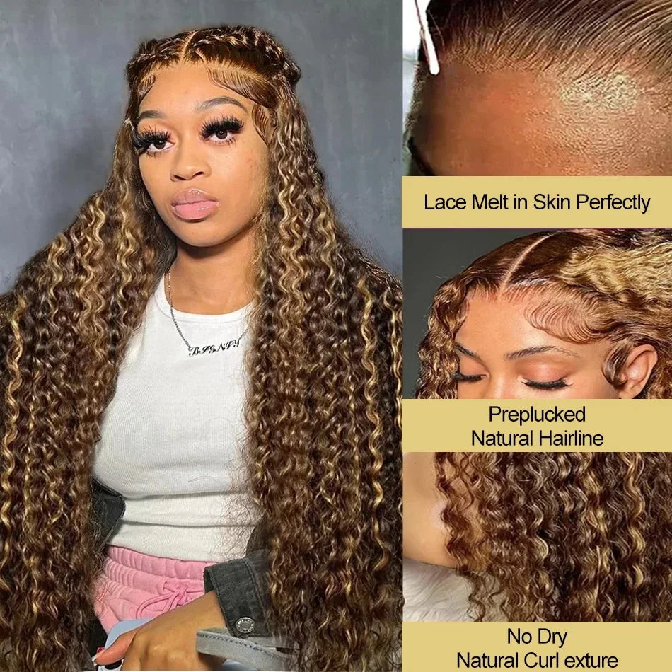 Highlight Wig Human Hair Colored Curly Wigs 13X4 13X6 Hd Lace Frontal Wig Brazilian 4/27 Deep Wave Lace Front Wigs For Women