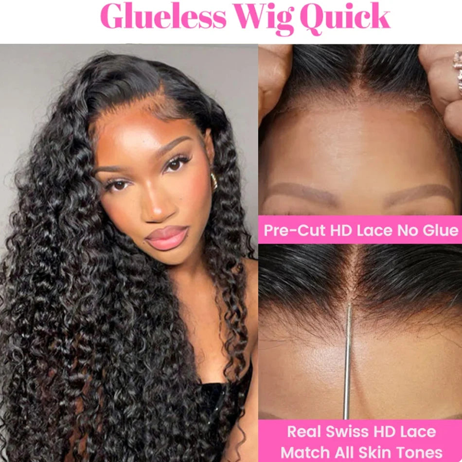 Wear And Go Glueless Wig Kinky Curly Human Hair Wigs 30 32 Inch 13x4 HD Lace Frontal Wigs Pre Plucked Pre Cut Human Hair Wigs