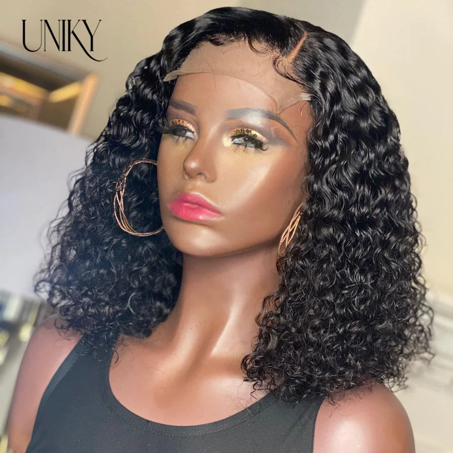 Short Curly Human Hair Bob Wig Water Lace Front Human Hair Wigs ForWomen PrePlucked Brazilian Glueless 13x4 Lace Wig Unikyhair