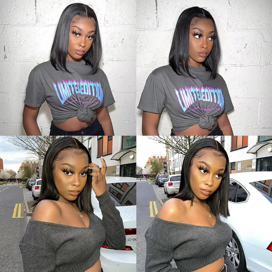Human Hair Lace Frontal Wig Short Bob Raw Vietnamese Quality Styled Half 13x4 Lacefront Closure Wig Human Hair Wig 10 12 14 inch