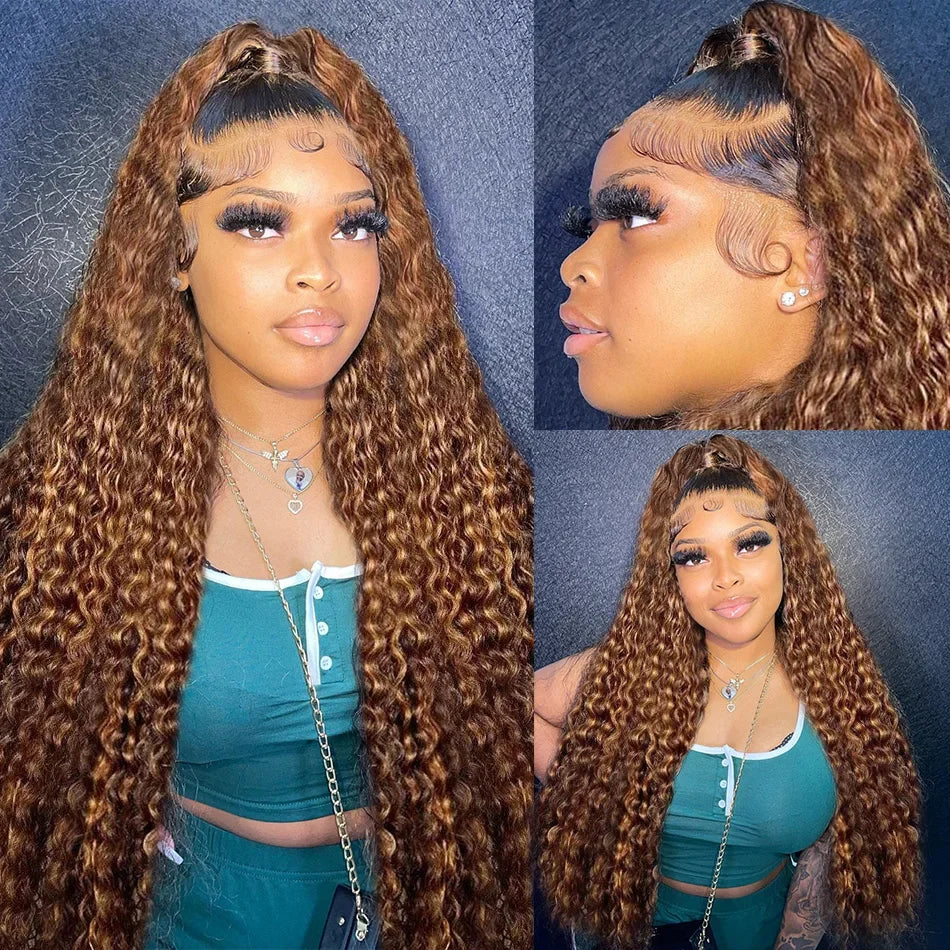 Highlight Wig Human Hair Colored Curly Wigs 13X4 13X6 Hd Lace Frontal Wig Brazilian 4/27 Deep Wave Lace Front Wigs For Women
